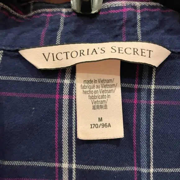 Victoria's Secret Sleepwear Womens Medium Blue Plaid PJ Top Check - Picture 2 of 4